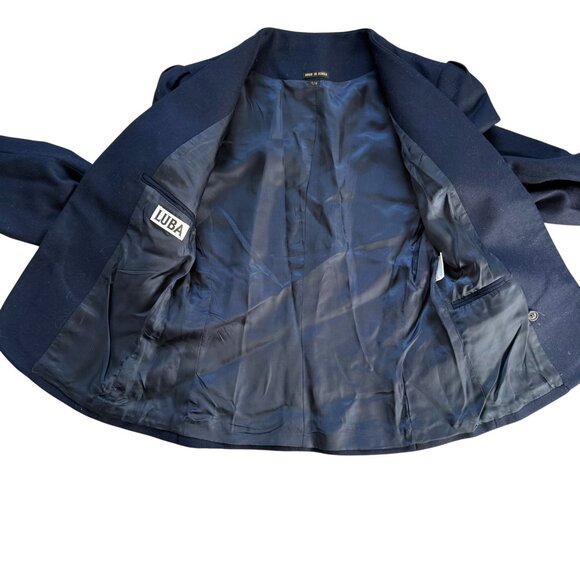 Luba 100% Wool Open Front Blazer Jacket Women's Size 7/8 Blue Career Office - Picture 5 of 10